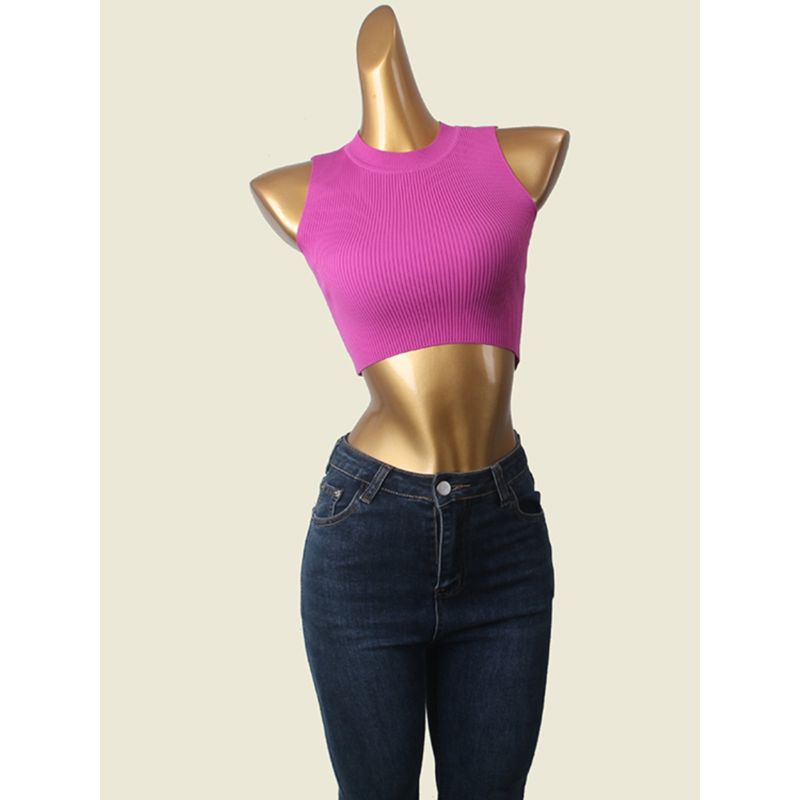 Outwear Sports Vest Thread High Elasticity round-Neck High Waist Short Crop Top Lunch Break Knitting Export Knitting Tops