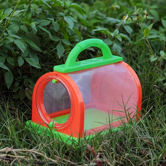 1 Set Critter Viewer Box with Tweezers Magnifying Glass Portable Handle Mesh Kids Outdoor Nature Exploration Small Animal Catcher Observation