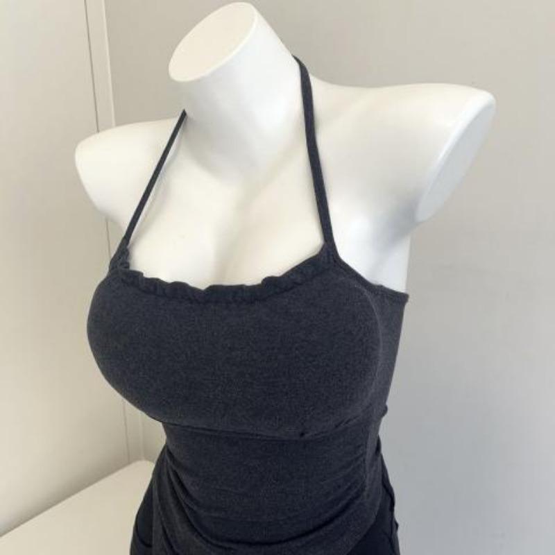 

Камизоль-майка базового слоя с рюшами и халтер-вырезом для женщин, с встроенной нагрудной подушечкой, топ XL темно-серого