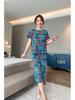 Autumn Ice Silk Two-Piece Set for Women: Loose, Elastic, Short Sleeve Homewear for Middle-Aged and Elderly