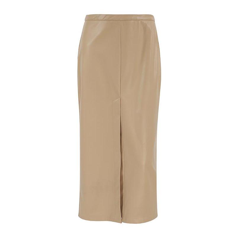 European and American Khaki Leather Retro Style Mid Waist Slim Fit Slimming Sexy Split High Waist Skirt