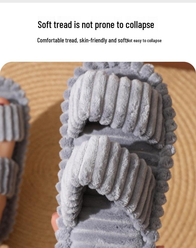Double-Bar Curly Cotton Indoor Furry Slippers - Candy Color