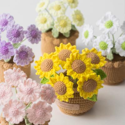 Knitted Flowers Decorations Decorative Crochet Flowers Potted Plants Knitted Artificial Flowers Gifts for Friends