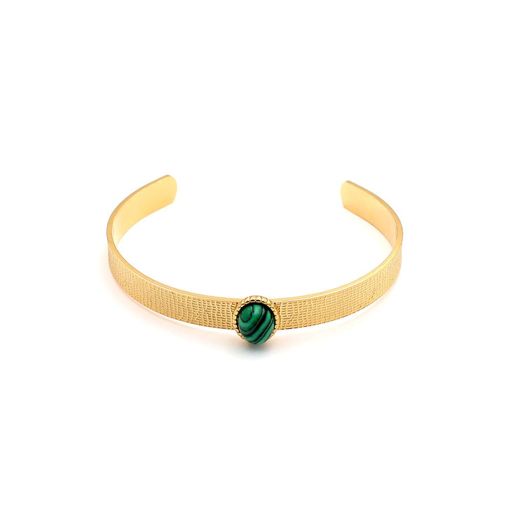 Jewelry Ing Titanium Steel Inlaid Turquoise C-Shaped Open Bracelet Does Not Fade Personalized Light Luxury Titanium Steel Jewelry Women