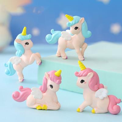 4Pcs Cartoon Mini Unicorn Ornaments Unicorn Party Cake Decoration Gifts For Kids Girls Happy Rainbow Horse Birthday Party Decors