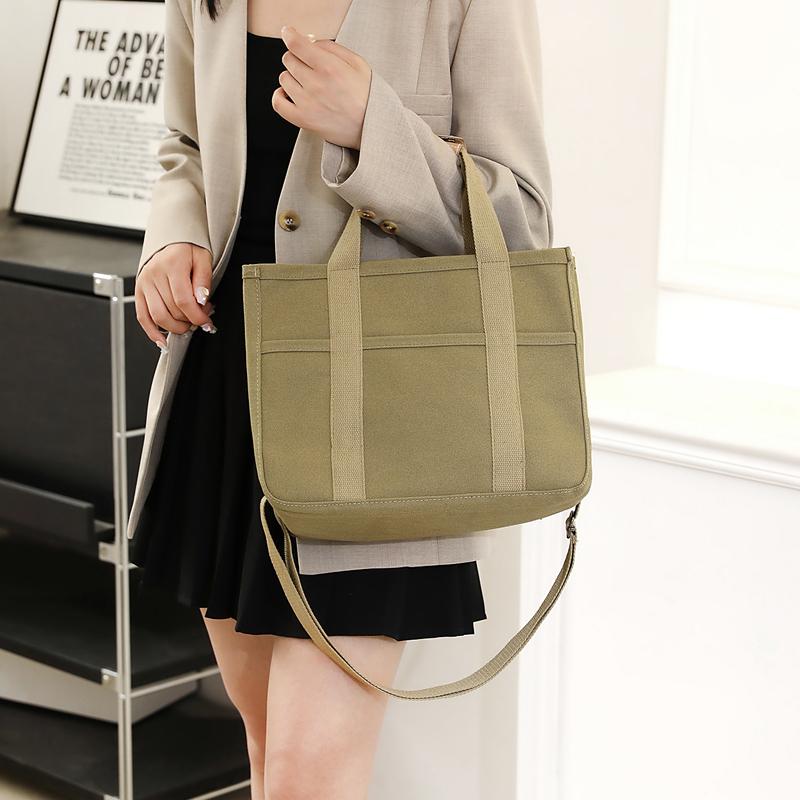Enkel Canvas Tote Bag Dame Ensfarget Skulderveske Crossbody-veske Studentklasser Bokveske Underarmsveske