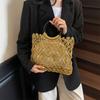 Hollow Woven Straw Beach Tote Bag - Handmade Large Capacity Vacation Shoulder Handbag for Beach