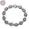 Pure Handmade S925 Silver Textured Cuban Chain Bracelet 8mm Flat Chain Couple Hip Hop Personality Fashion Jewelry