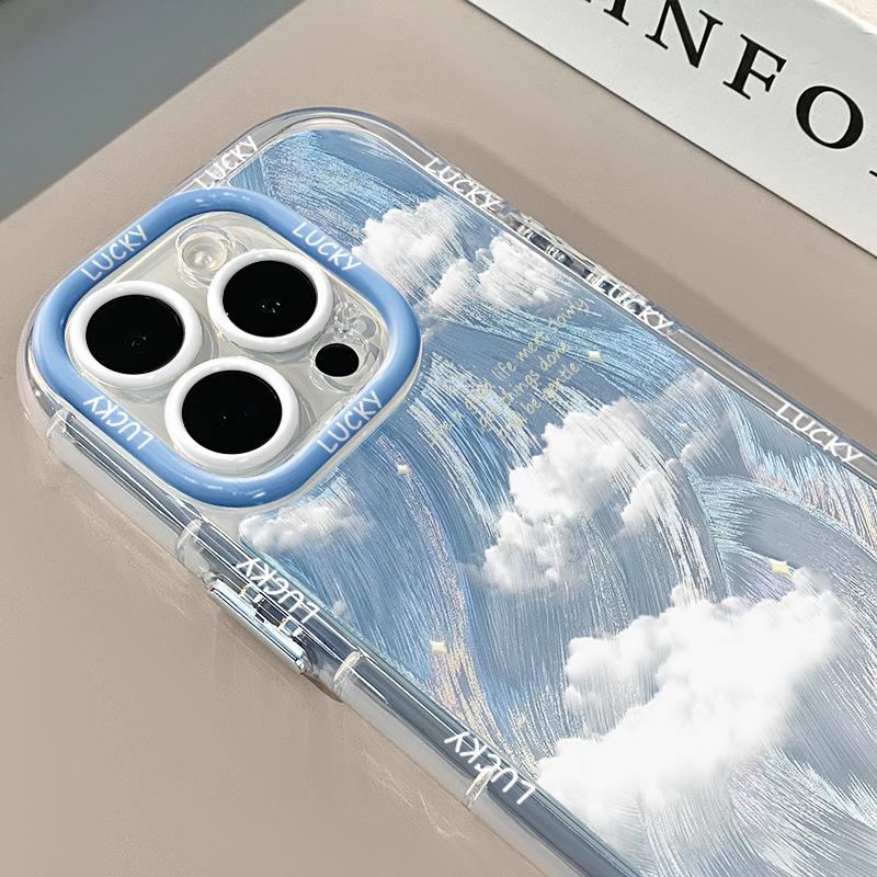 Blue Sky and White Clouds for IPhone 15 Cream Feather Simple Phone Case for IPhone13 for Apple 11/16promax