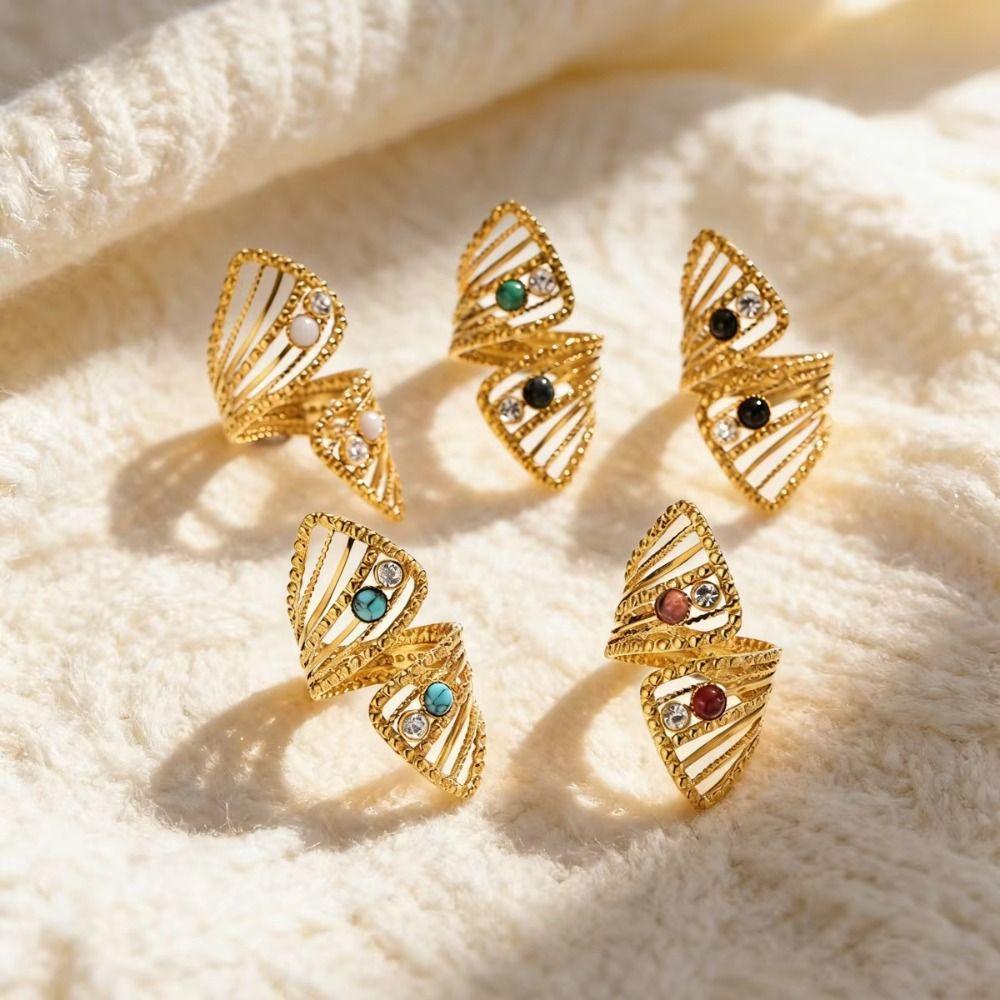 18K Gold Color Adjustable Ring Natural Stone Openwork Ring Hollow Ring  Engagement Ring