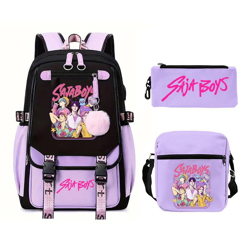 Animation Cartoon Peripheral Printing Trend Lightweight Shoulder Backpack, Primary And Secondary School Student Leisure Schoolbag Three-Piece Set
