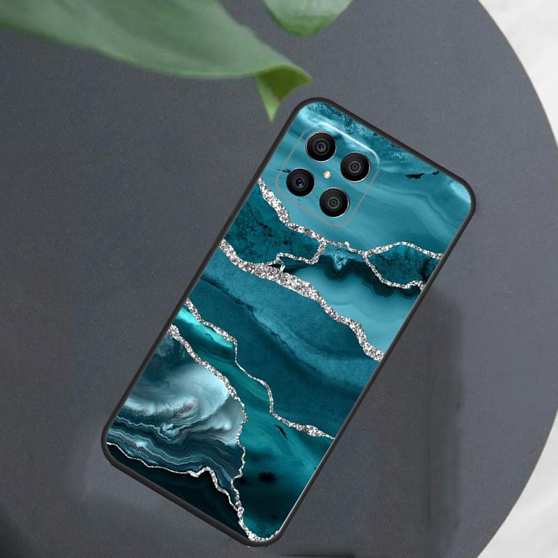 Teal Blue Gold Agate Marble For Honor Magic 7 Lite 6 8 Case For Honor 200 400 Pro 90 70 50 X8c X8b X9a X9b X9c X9d Win RT