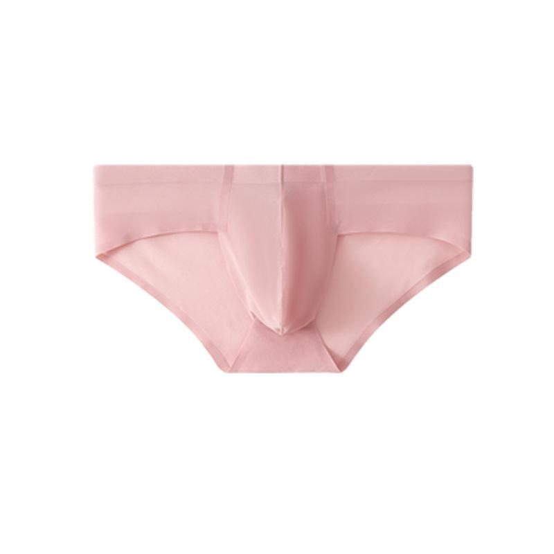 Male Summer Sexy Pure Color Ice Silk Without Trace Breathable Low Waist Triangle Briefs