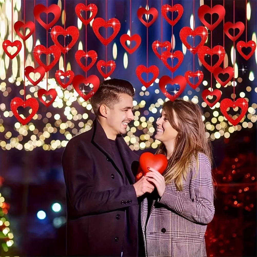 DIY Valentine's Day Love Pulling Laser Sequin Rain Curtain Pendant Love Heart Hanging Curtain Decorations Plastic