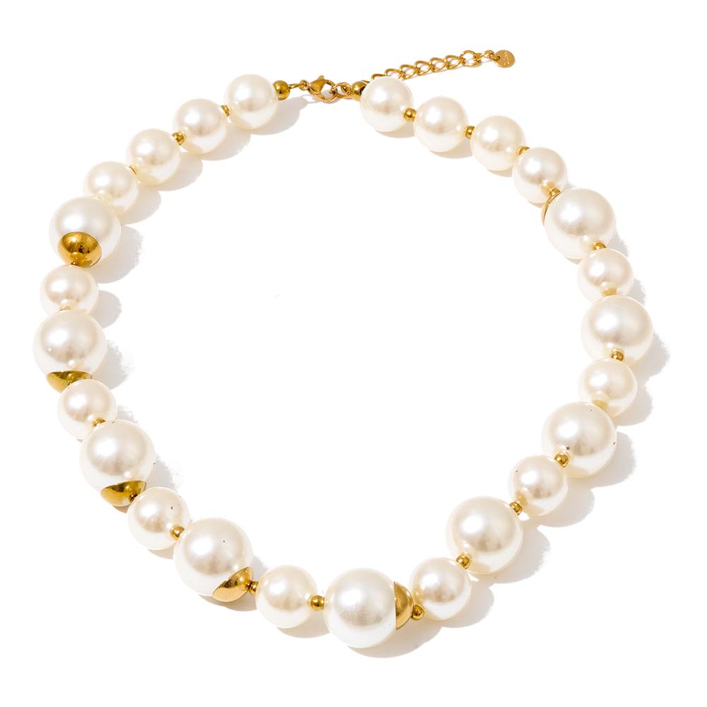 

Yhpup Resin Simulated Pearls Round Beads Chain Handmade Necklace 2025 Stainless Steel Popular Fashion Trendy Waterproof Jewelry