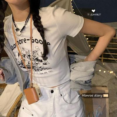 Trendy Koreaanse croptop voor dames in de zomer van 2025 - Slim Fit T-shirt met korte mouwen