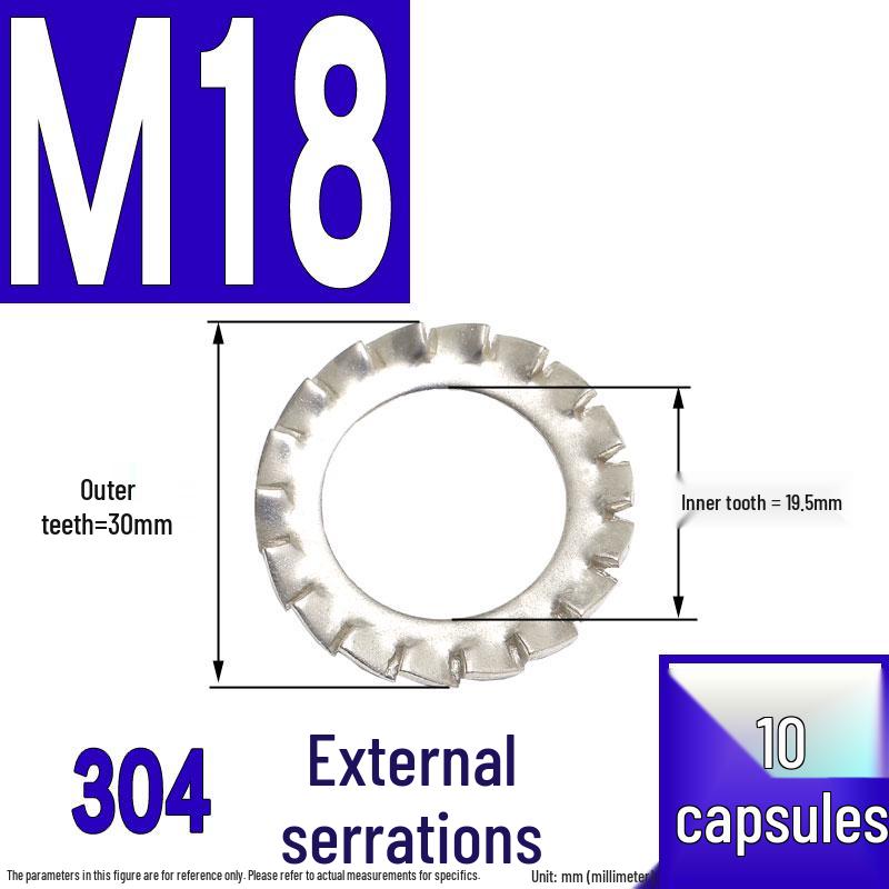 304 Stainless Steel External & Internal Tooth Lock Washer, Anti-Slip, Anti-Loosening, Size M6-M30