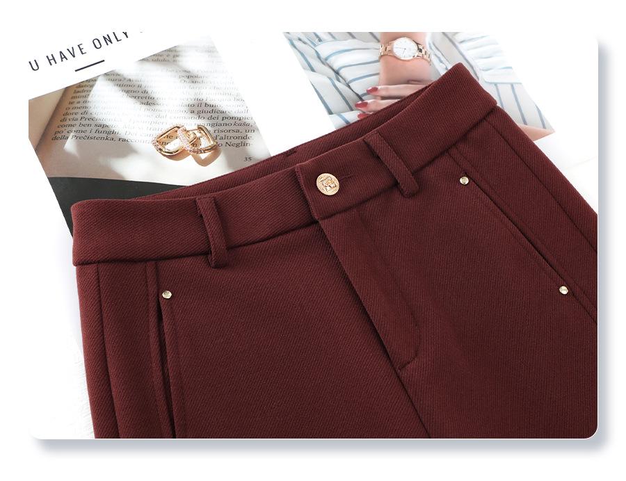 Women's Khaki High-Waisted Wool Wide-Leg Trousers - New 2024 Autumn/Winter Collection