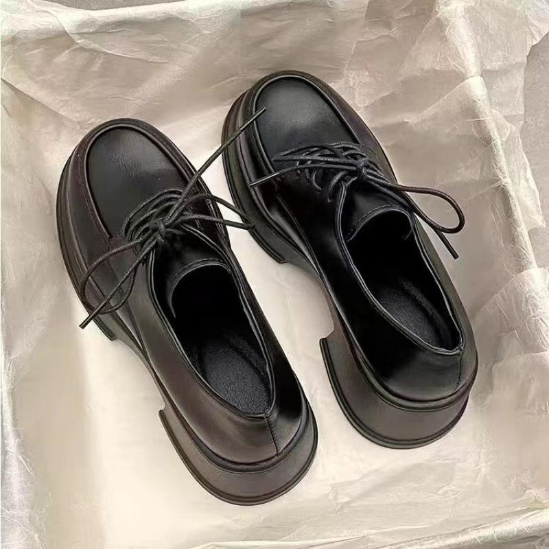 

2025 весна и осень тонкие черные туфли на платформе маленькие кожаные женские туфли Мэри Джейн на высоком толстом каблуке туфли-муффины на высоком каблуке 40
