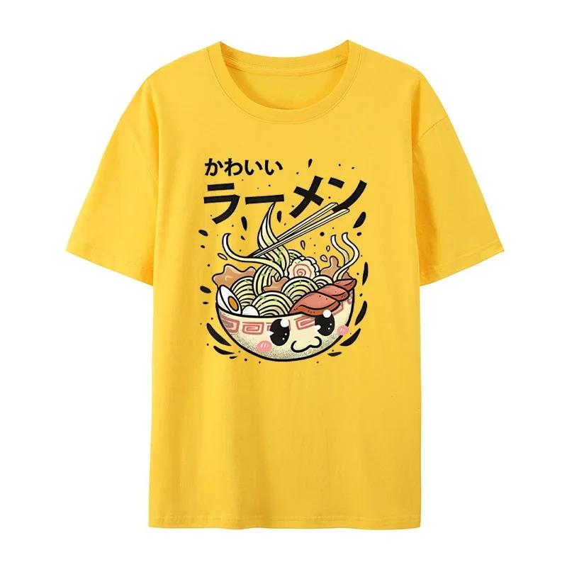 T-Shirts For Men Japanese Lamian Noodles Print Male Clothing Street Harajuku Short Sleeve Oversize T-Shirt Casual O-Neck Tees
