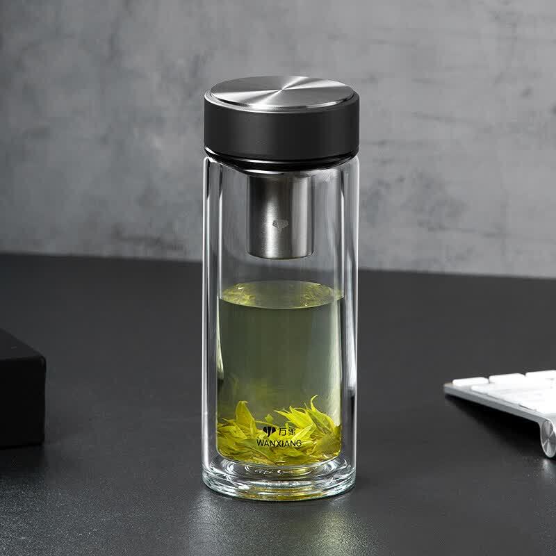 Wanxiang Double-Layer Heat-Resistant Glass Tea Cup with Filter