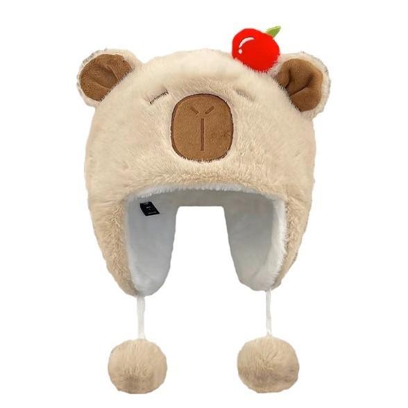 Cute Capybara Plush Winter Hat With Earmuffs For Girls Warmth And Windproof Comfort