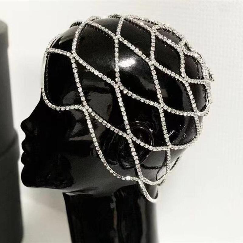 1 Pieza Cadena para la Cabeza de Boda Joyería Malla Hueca Tocado para Mujeres Diadema de Lujo Gorro Sombrero Accesorios para el Cabello