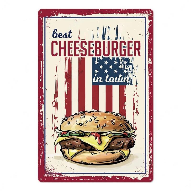 Metal Tin Poster Fast Food Vintage Tin Sign Plaque Metal Retro Plate Hot Dog Poster Wall Decor for Kitchen Cafe Diner Bar