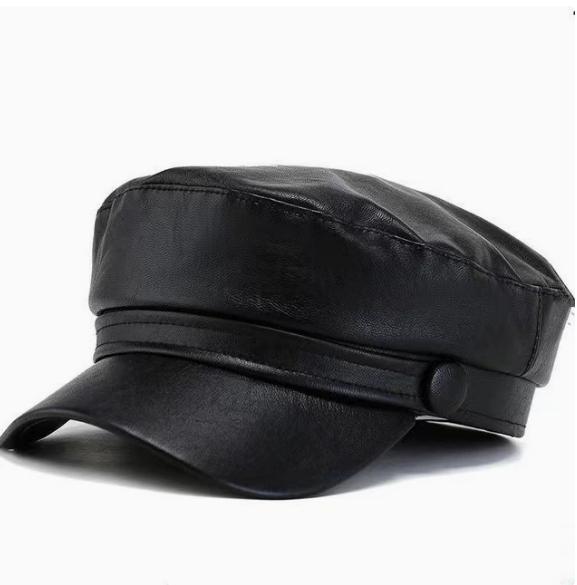 Classic Newsboy Cap Faux Leather Adjustable Brim Hat Casual Vintage Style Flat Crown Design Comfortable Fit