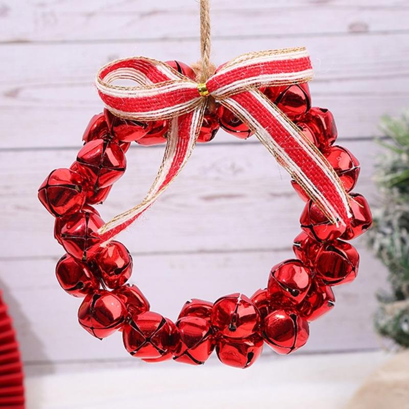 Metal Christmas Bell Decoration 13x20cm Small Christmas Wreath For Front Door Christmas Tree Holiday Hanging Decoration