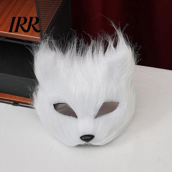 Lightweight Cosplay Animal Mask Long Fur White Fox Half Face Mask, Halloween Masquerade Elegant Fairy for Ancient Style Photoshoot Party Performance