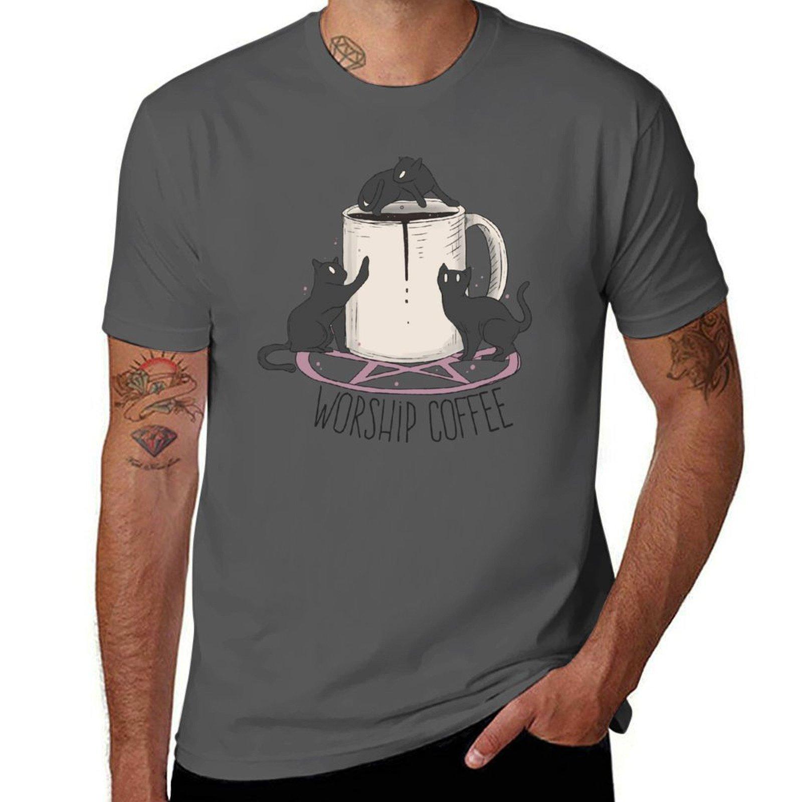 

Worship coffee kittens T-Shirt man t shirt cotton man t shirt graphic T-Shirt 4XL