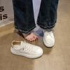 2025 New Women's Summer Leather Hollow Breathable Little White Shoes Thin with Skirt Thick-soled Sports and Leisure Board Shoes