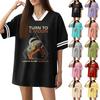 Women Fashion Short Sleeve V Neck Printed Sports Jersey T Shirt Top Casual Loose Fit Lightweight Breathable Fabric