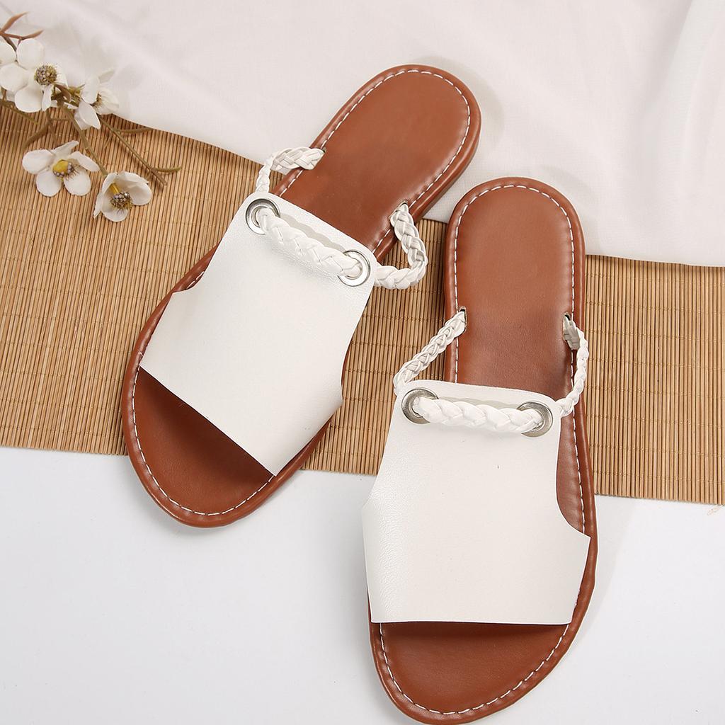 South East Asia foreign trade big summer new solid color slippers large size weaving simple daily wear beach slippers