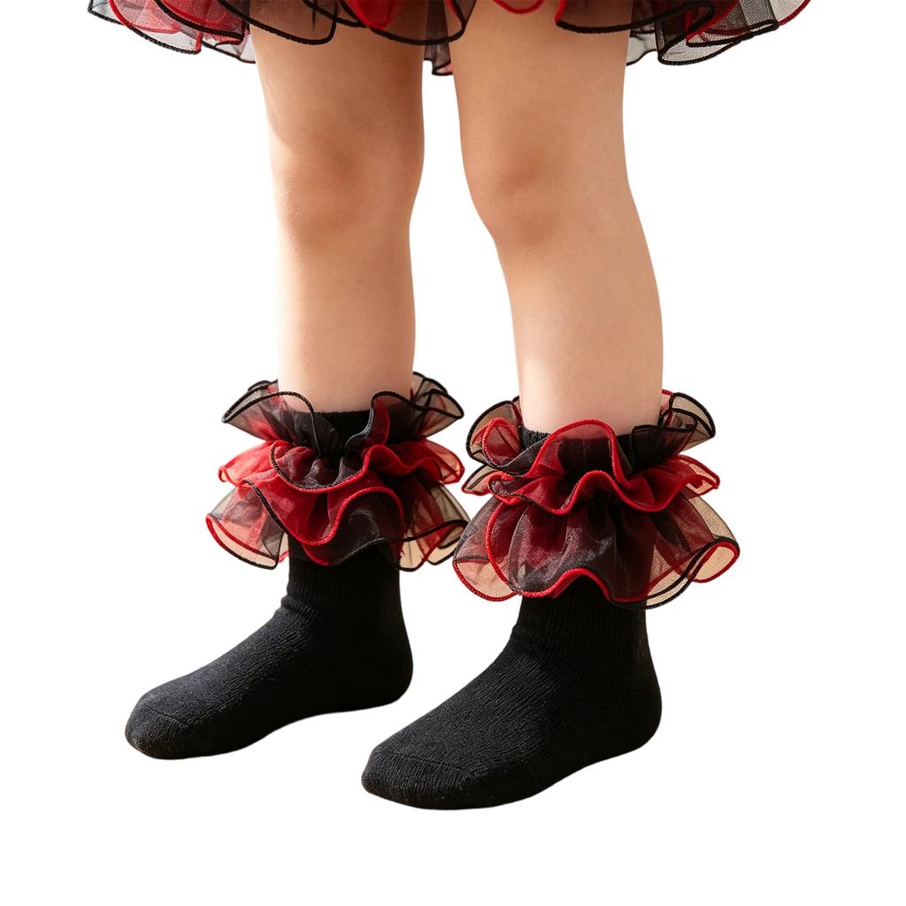Girls Lace Trim Breathable Princess Dance Socks for Performance and