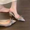 Temperament satin pointed single shoes women's spring and autumn sweet bow light mouth commuter shoes high heels