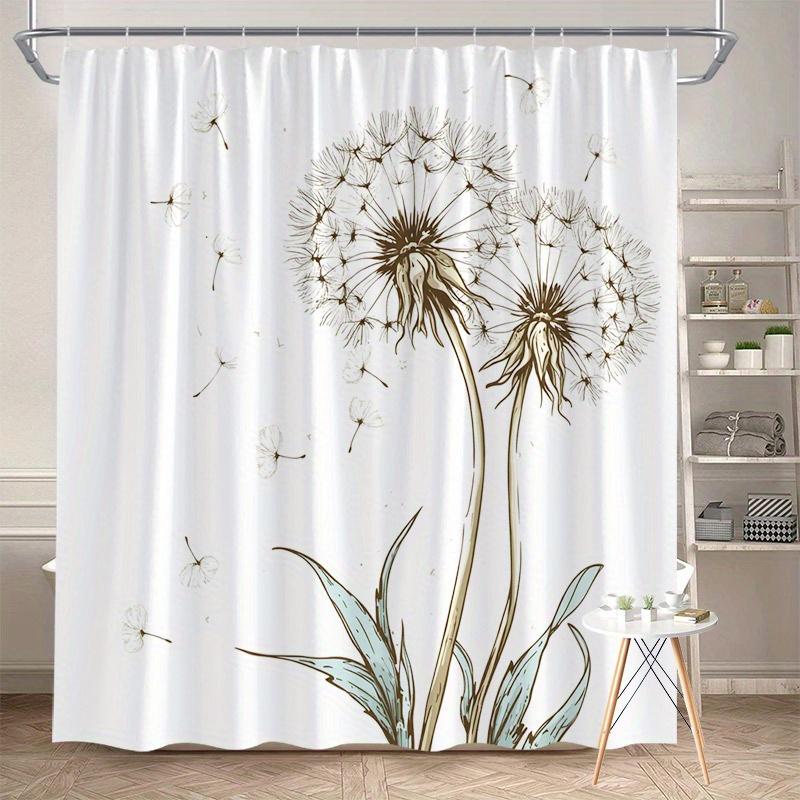 Dandelion Shower Curtain 180x180cm – Minimalist Sepia Botanical Print, with 12 Hooks Bath decorative shower curtain