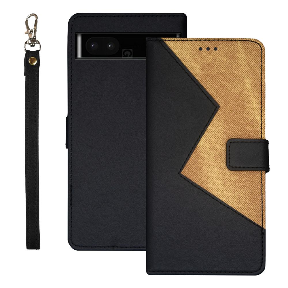 

IDEWEI Leather Phone Case Stand For Google Pixel 7a,Color Splicing Shockproof Phone Cover with Card Holder Black