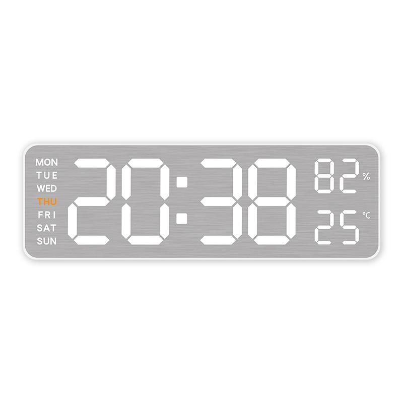 Brushed Metal Wall Clock: LED Multi-functional Electronic Alarm Clock