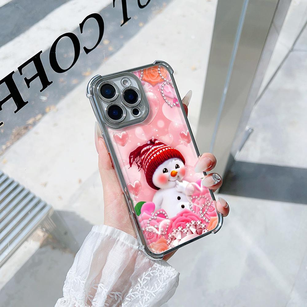 Ae110 Merry Christmas Electroplated TPU Phone Cases for iPhone 16 15 13 11 Pro Max 14 Plus 12 XR Infinix Smart 8 Tecno Four Corner Protection Cover