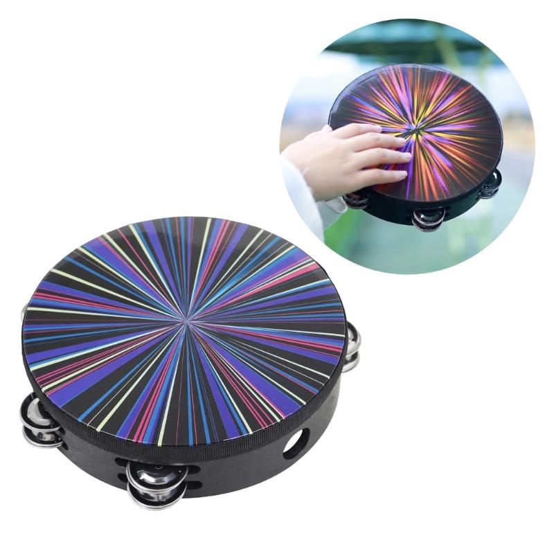 Colorful Bells Drum Handheld Tambourine Freestyles Hand Bells Musical Percussion Instrument for Family Party Child