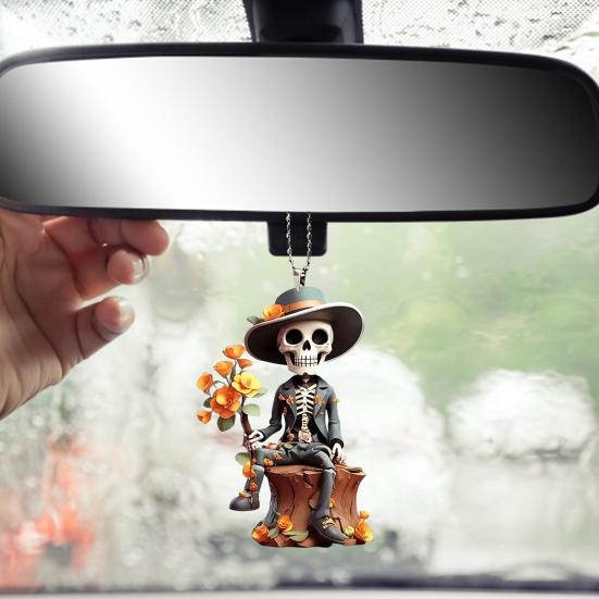 Yousheng Halloween Decorations Skull Man Car Pendant Cartoon Rearview Mirror Ornament Gothic Hanging Accessories