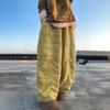 Women Vintage Wide Leg Pants Solid Color Patchwork Autumn Trousers Elastic Waist Loose Long Pants
