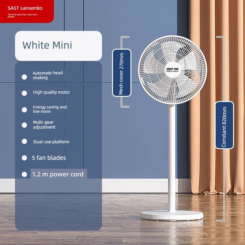 

SAST Electric Fan Floor Fan For Home Mute Electronic Fan Vertical Power Saving 15 Leaves Strong Shaking Head Fan 5-Blade White Mechanical Fan (Mini)