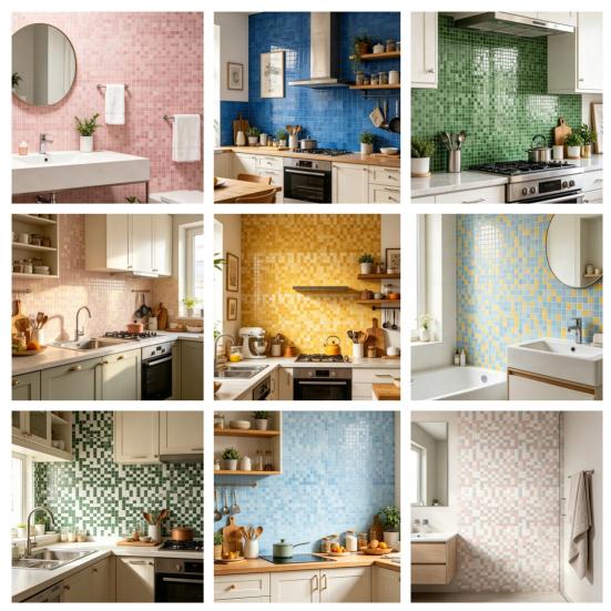 2Pcs 3D Mosaic Tile Sticker, 11.8 x 11.8 Inch Removable Wallpaper Tile, 3D Self Adhesive Wall Tiles, Bathroom Wall Tiles for Kitchen Backsplash, PVC