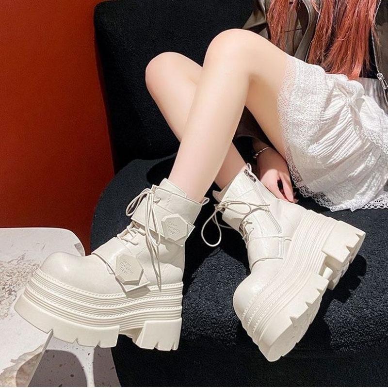 Fashion 2025 New Women's Heighten Design Short Boots Gothic Shoes Street Fashion Lady Rock Boots Platform Punk Style Women Shoes British Style White