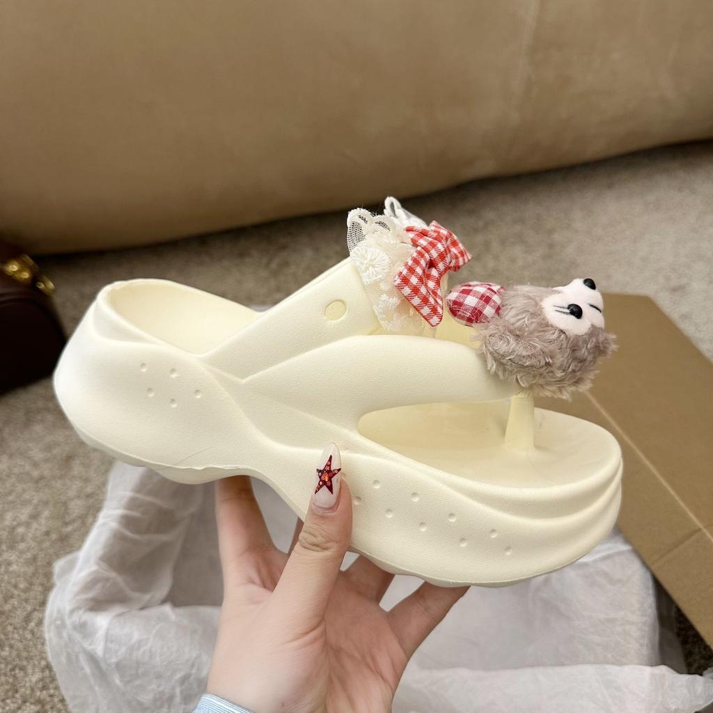 Cartoon cute thick-bottomed beach non-slip foot sandwich muffin bottom sandals 2025 new flip-flops women's summer wear