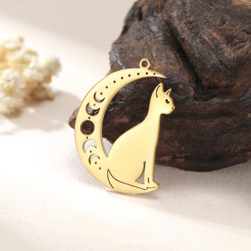 Teamer 3pcs/lot Pet Cat Pendant Gold Color Stainless Steel Kitten Animal Charms for Necklaces Earrings Jewelry Making Wholesale