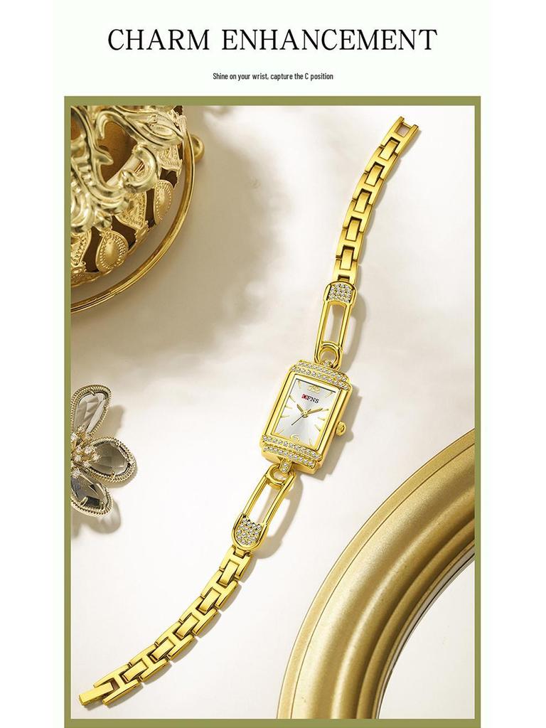 OFNS Women's Luxury Square Leather Strap Watch - Waterproof Quartz with Diamond Detailing